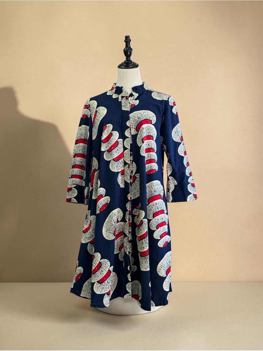 Zuri Kenya Dress Nuclear Pattern Button Front Pockets Small